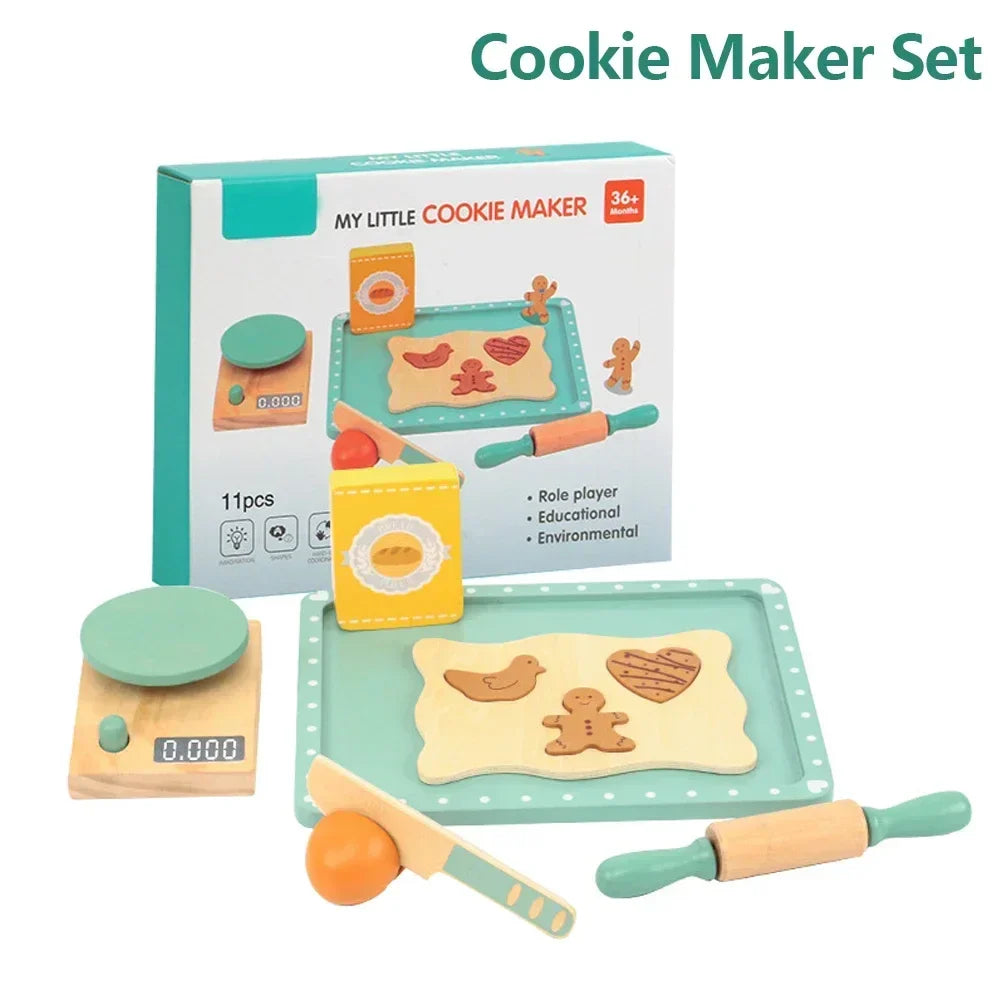 Ensemble de jouets en bois pour enfants - Ensemble de machine à café et à biscuits - Cadeau éducatif de jeux de rôle en cuisine pour garçons et filles