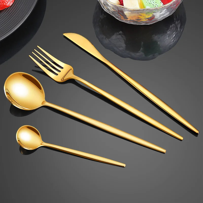 Set de vaisselle en or de 24 pièces en acier inoxydable