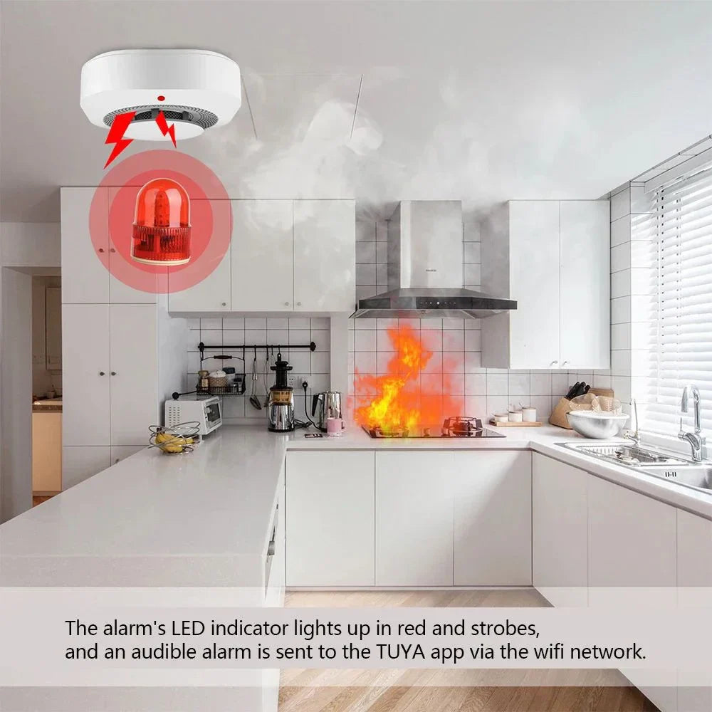 Détecteur de fumée et alarme intelligente Tuya - Alarme 80db contrôlée par WiFi via les applications SmartLife Google Alexa