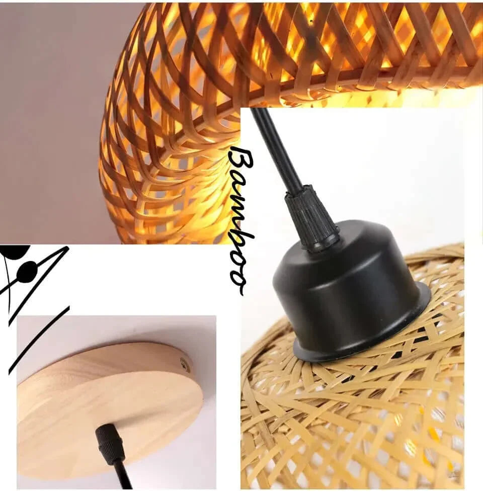 Chic lustre en rotin du milieu du siècle