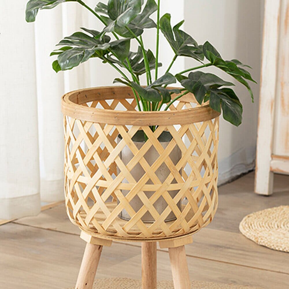 Pot de fleurs en bambou tissé à la main