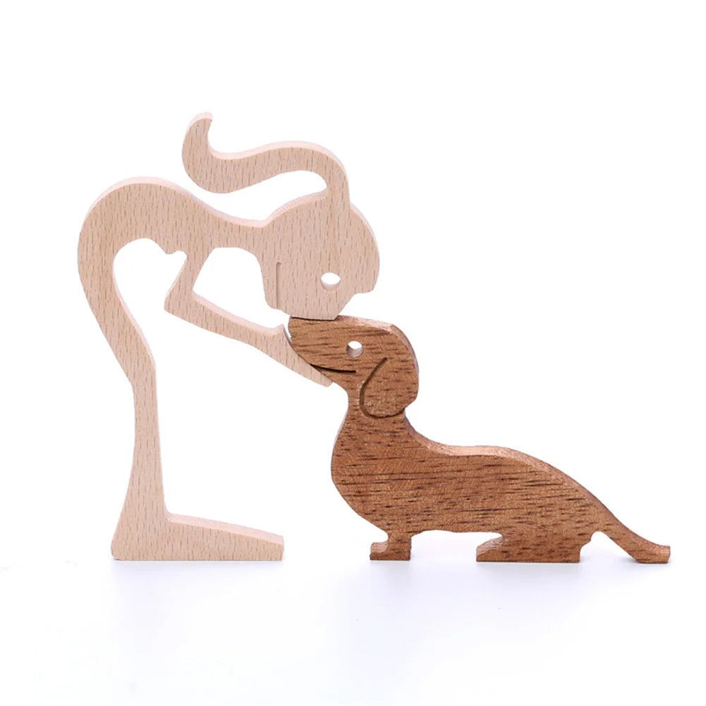 Figurine en bois de chien pour la famille, décoration de table de bureau artisanale, modèle de sculpture pour la maison et le bureau, sculpture d'animal de compagnie, cadeau de Noël