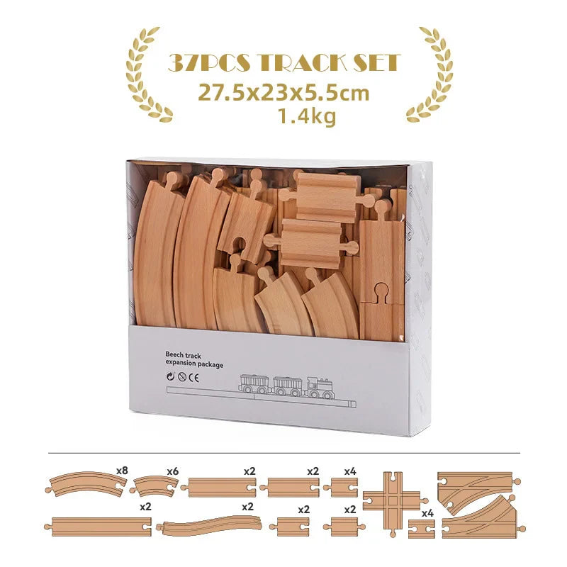 Ensemble de rails de train en bois de hêtre - Jouet à assembler soi-même pour enfants écologique