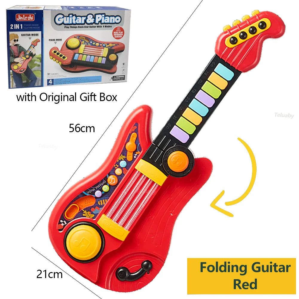Jouet musical multifonctionnel 3-en-1 pour enfants - Guitare pliable, piano et ensemble de tambours, cadeau d'anniversaire parfait pour les garçons et les filles de 3 ans et plus