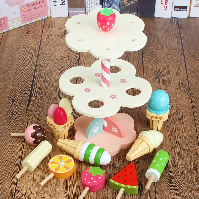 Support de jeu en bois pour glace pour enfants - Jouet éducatif pour un jeu de rôle imaginatif et des activités en famille