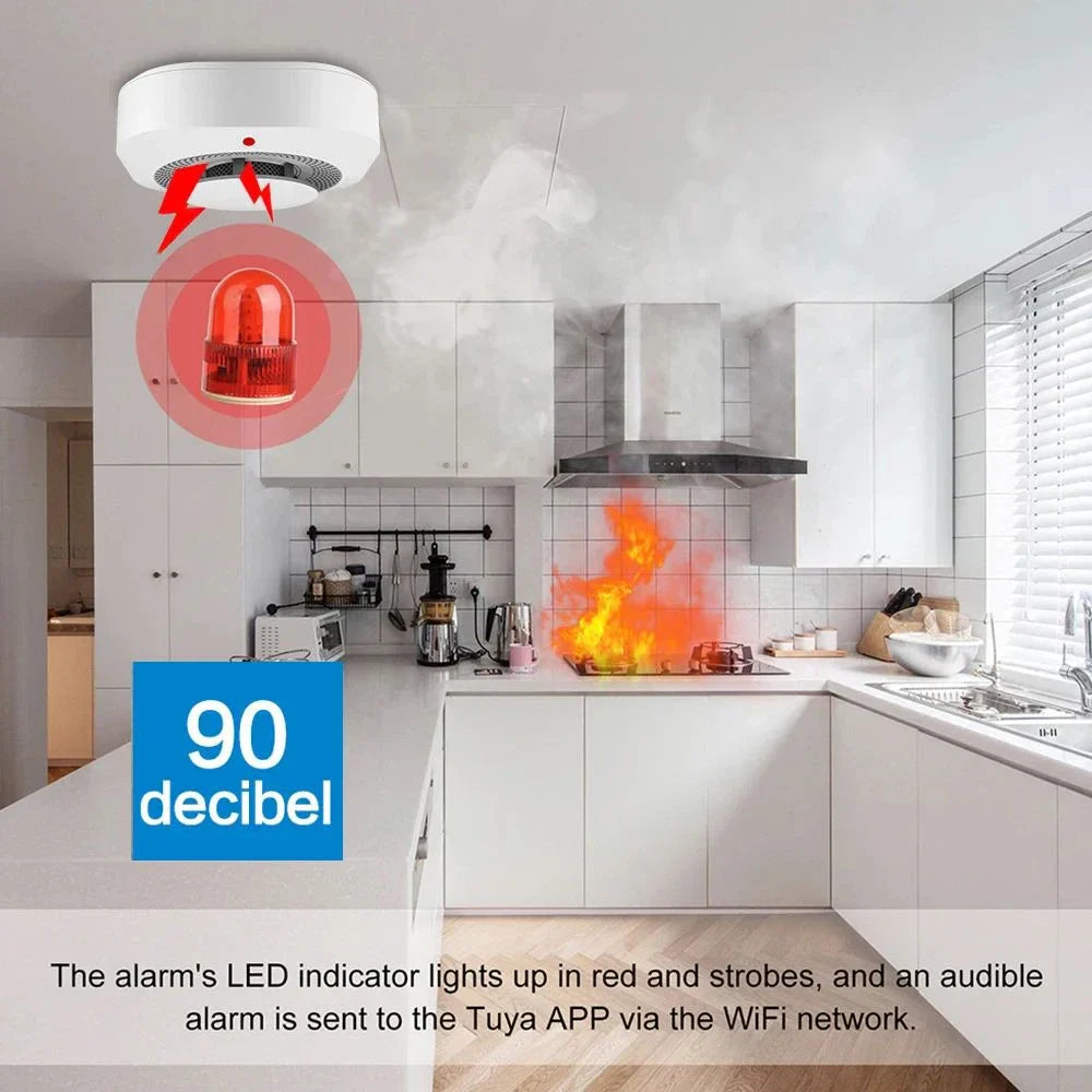Détecteur de fumée et alarme intelligente Tuya - Alarme 80db contrôlée par WiFi via les applications SmartLife Google Alexa