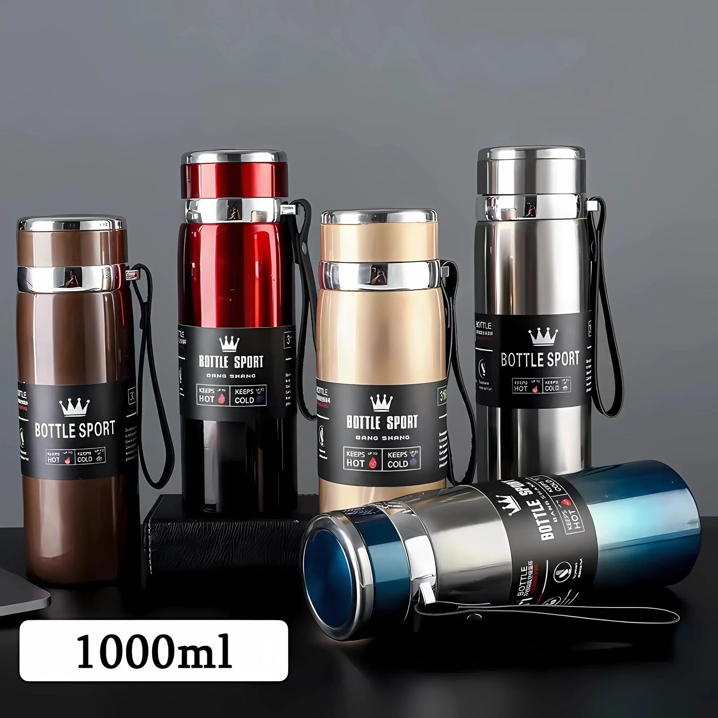 Thermos en acier inoxydable 1L – Bouteille isotherme pour garder l'eau froide et chaude, thé, café