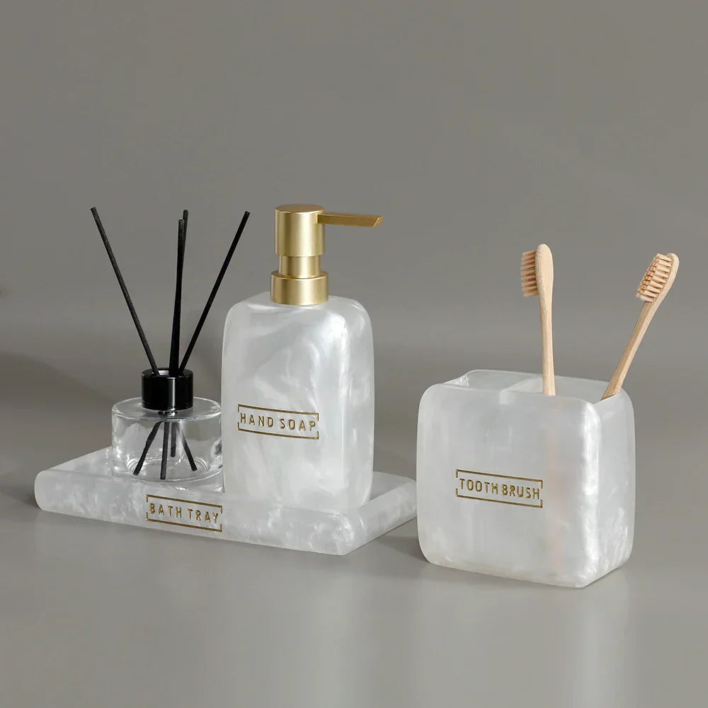 Floroux Ensemble de salle de bain 3 pièces | Design élégant en nacre | Accessoires de bain luxueux