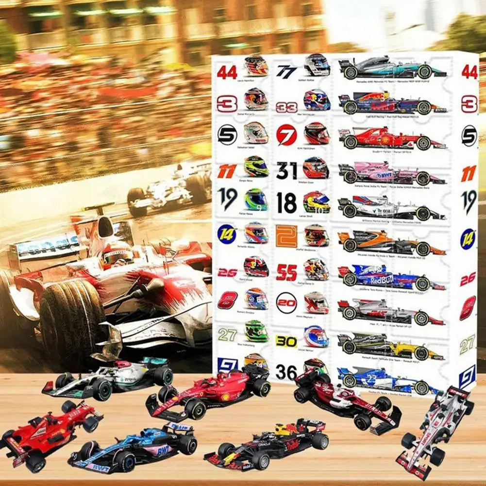 Calendrier de l'Avent F1 2024 pour enfants - Cadeaux de course miniatures surprise, compte à rebours jusqu'à Noël