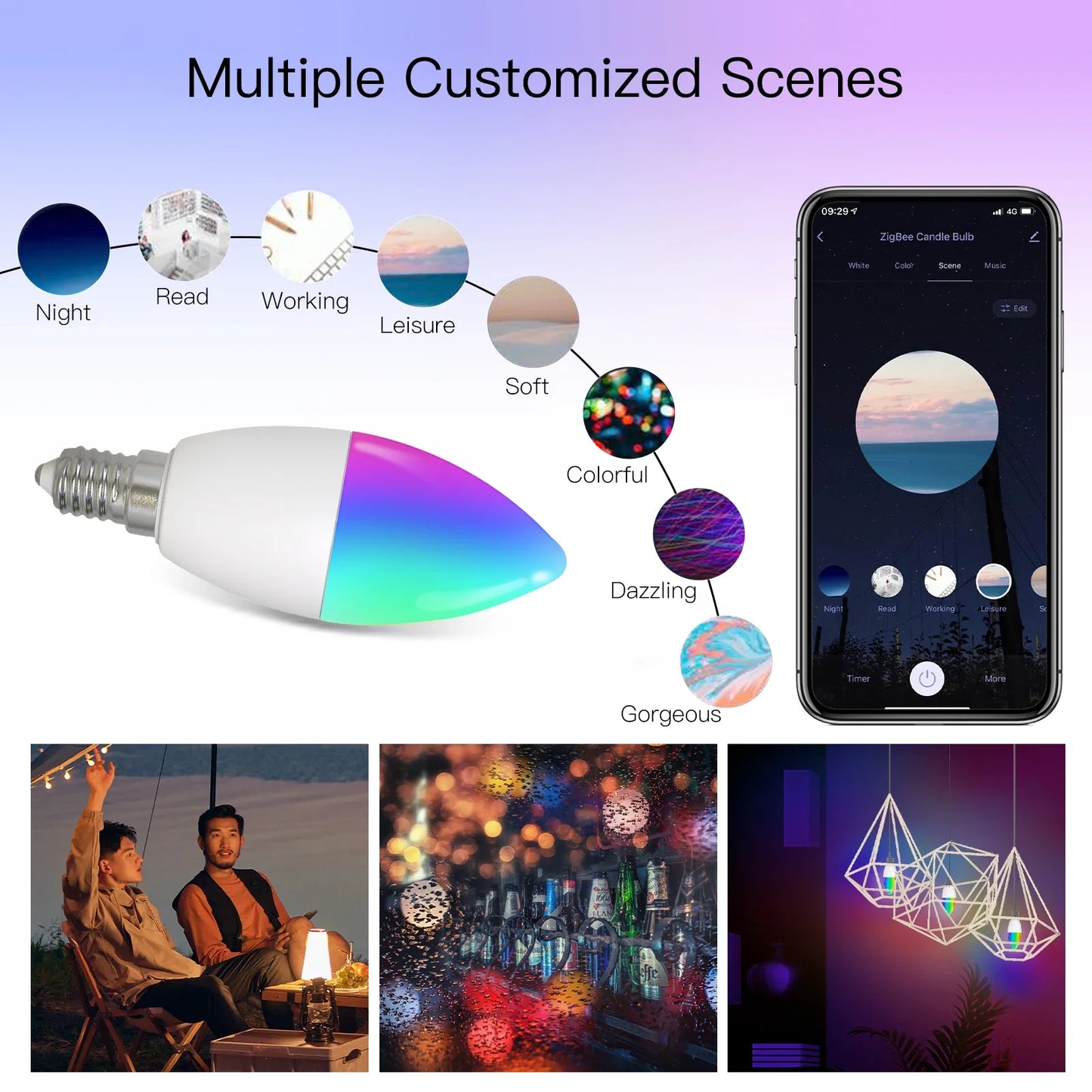 Ampoule LED Tuya Zigbee E14 - Lampe à bougie WiFi RGB Contrôle via SmartLife Google Alexa Apps