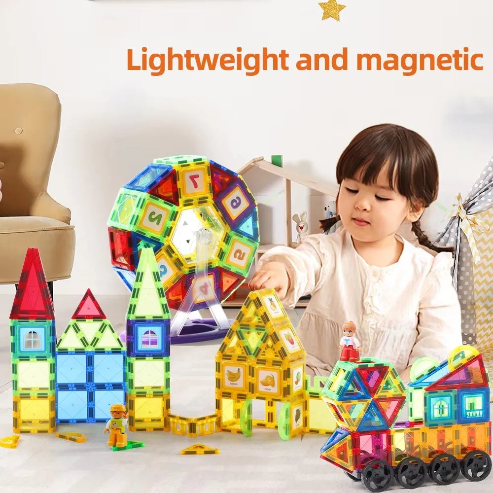 Set de Tuiles Magnétiques - Blocs de Pilement 3D STEM pour Enfants, Jouets Magnétiques Éducatifs pour Garçons & Filles