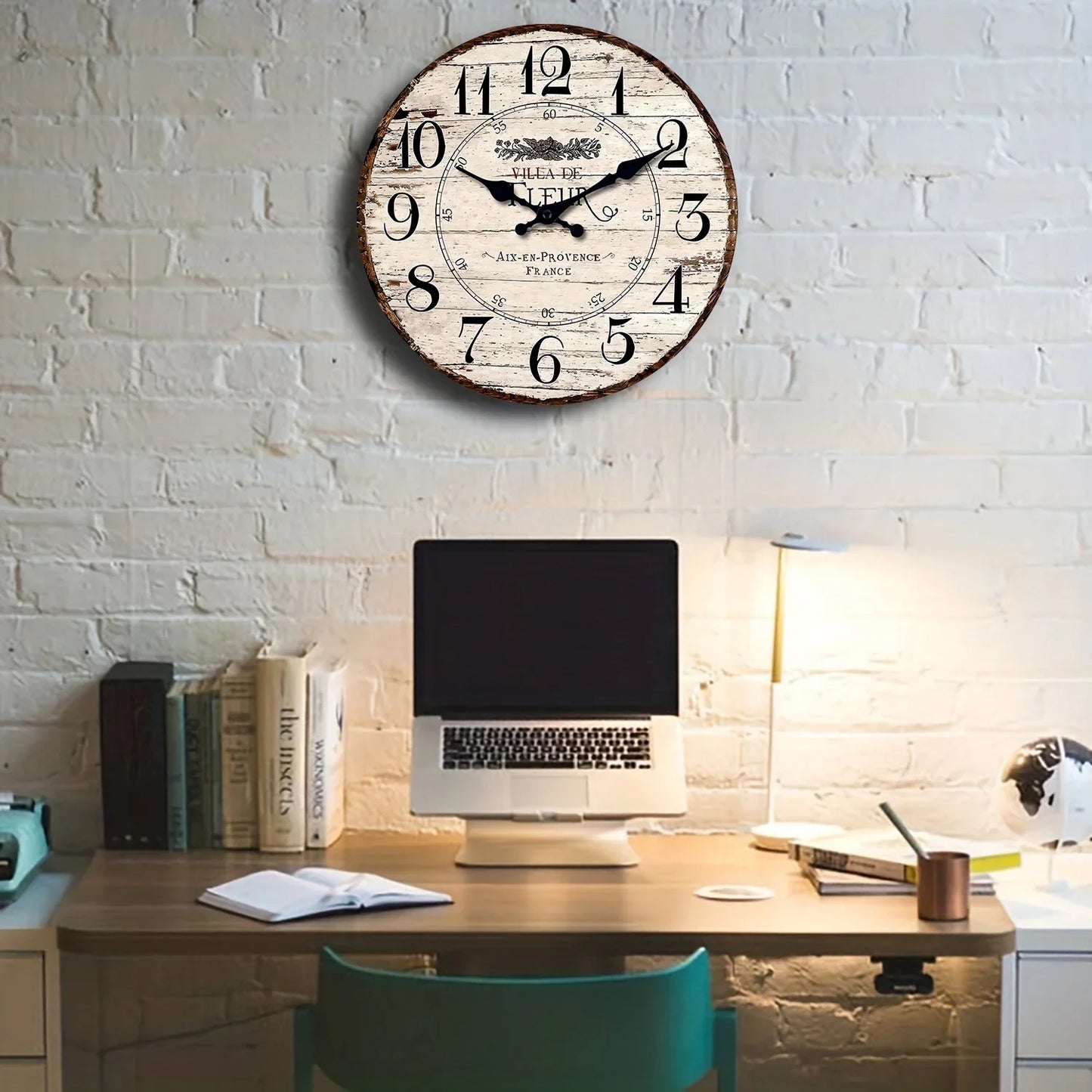 Horloge Murale Silencieuse CharmRustic – Finition Vintage en Bois, Sans Tic-Tac