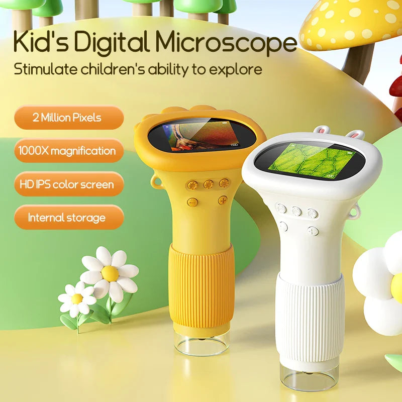 Microscope Mini Portatif 1000X pour Enfants - Jouet Scientifique STEM Extérieur, Outil de Laboratoire de Poche de 2,0 Pouces