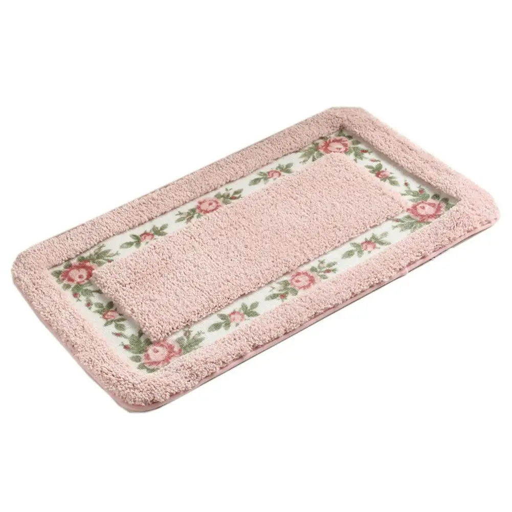 Tapis de salle de bain de style maison de campagne avec motif de rose - Tapis rectangulaire moelleux antidérapant et absorbant l'eau pour portes et sols