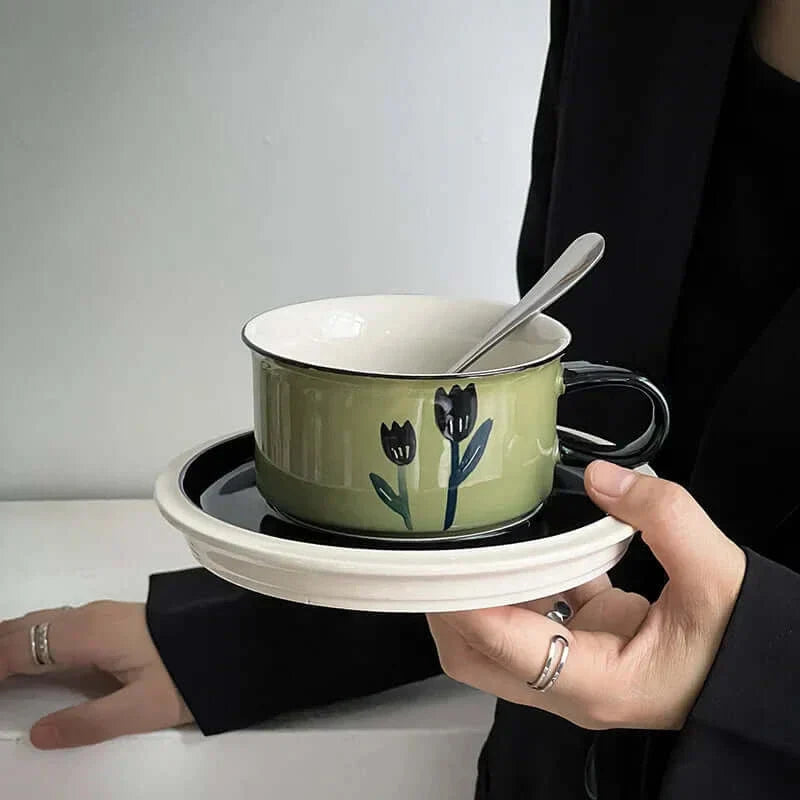 Tasse à café en céramique florale peinte à la main rétro