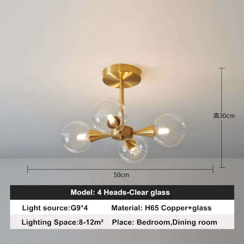 Lustre à boule en verre et cuivre moderne
