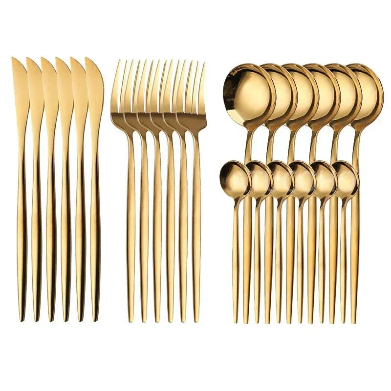 Set de couverts en or luxe – 24 pièces pour une expérience de dîner élégante