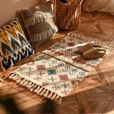 Tapis tissé à la main rétro-bohème 60x90 cm – Tapis à franges pour salon et décoration intérieure