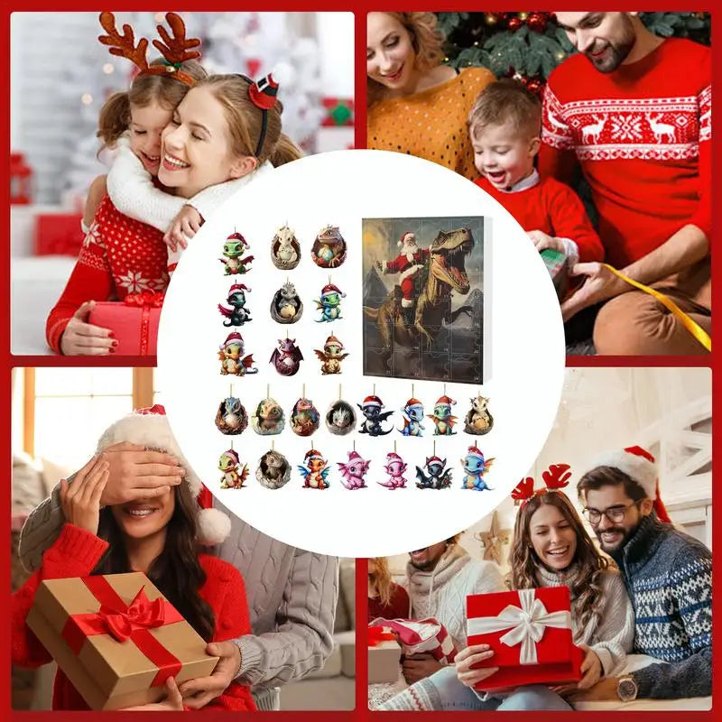 Calendrier de l'Avent Dinosaure - Compte à rebours de Noël de 24 jours, Décor de vacances amusant pour les enfants et les familles