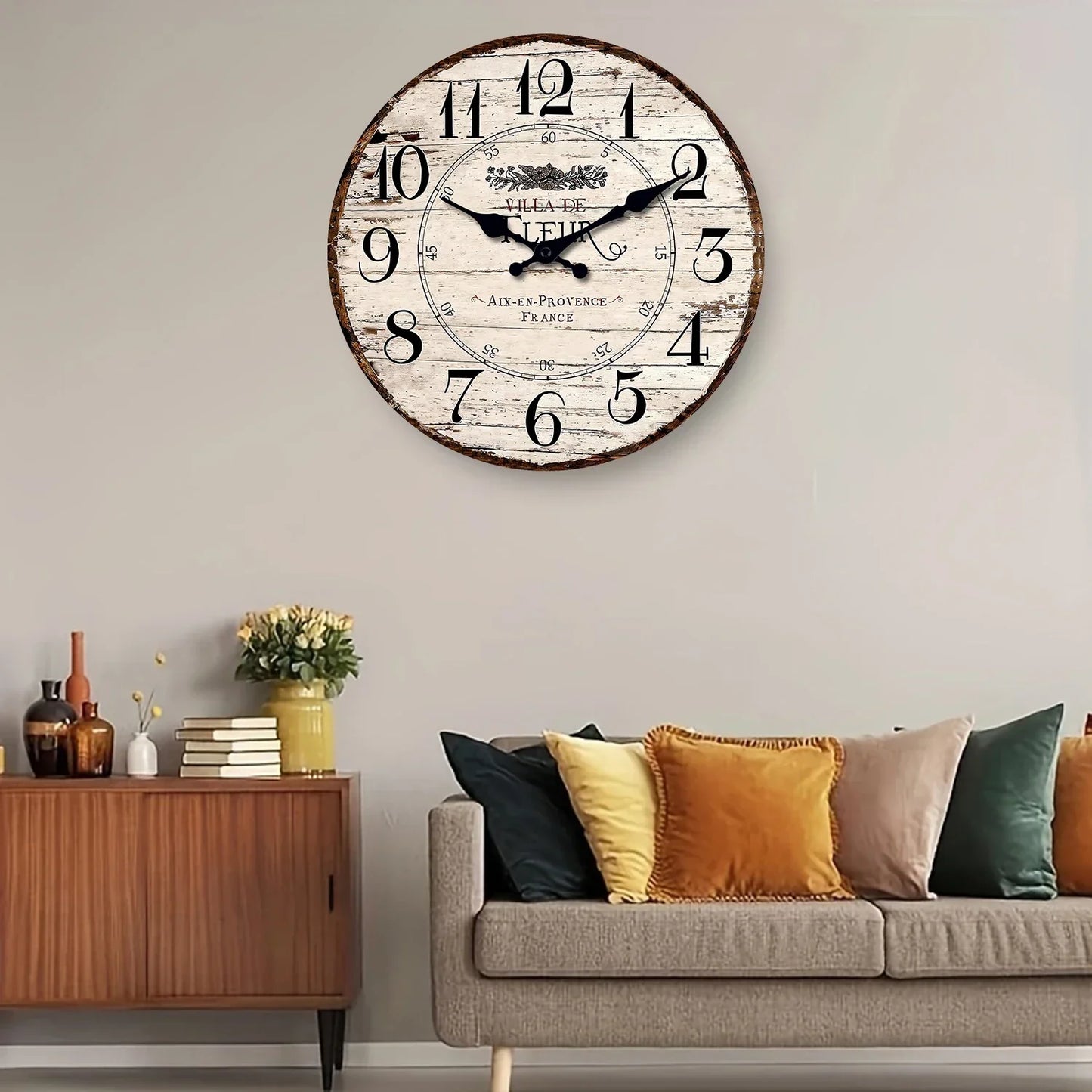 Horloge Murale Silencieuse CharmRustic – Finition Vintage en Bois, Sans Tic-Tac