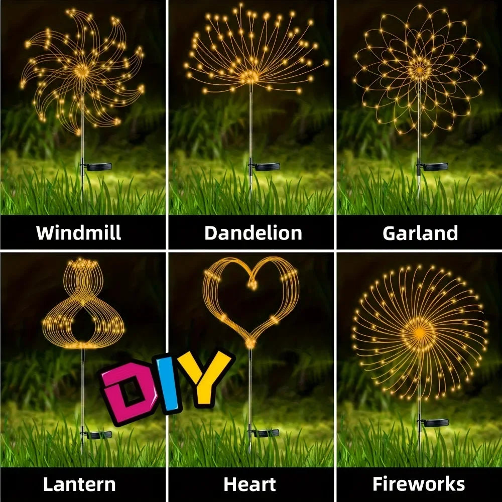 Lumières de Noël Colorées en Feu d'Artifice Solaire - 8 Modes Décor Étanche pour Jardins pour Fêtes en Extérieur, Terrasses et Allées - Design en Fil de Cuivre Flexible