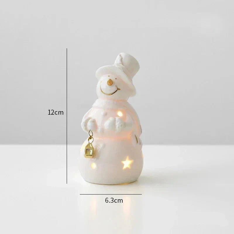 Bonhomme de neige en céramique lumineux – Figurine décorative festive pour des soirées d'hiver chaleureuses