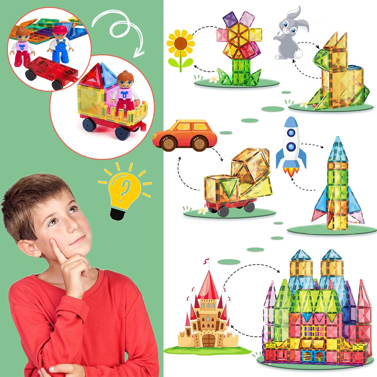 Ensemble de blocs de construction magnétiques - Tuiles magnétiques DIY éducatives pour enfants, jouet de construction inspiré de Montessori, cadeau parfait pour le jeu créatif