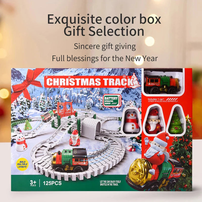 Ensemble de train électrique de Noël pour enfants - Jouet de voiture sur rail amusant, cadeau éducatif pour les enfants, jeu de fête alimenté par batterie