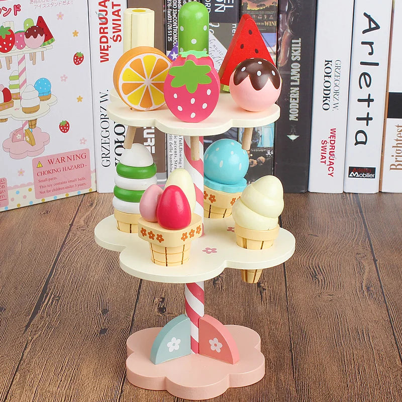 Support de jeu en bois pour glace pour enfants - Jouet éducatif pour un jeu de rôle imaginatif et des activités en famille