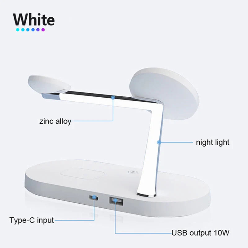 15W 4in1 MagSafe Qi Support de Charge sans Fil pour iPhone et Samsung - Chargeur de Bureau Rapide