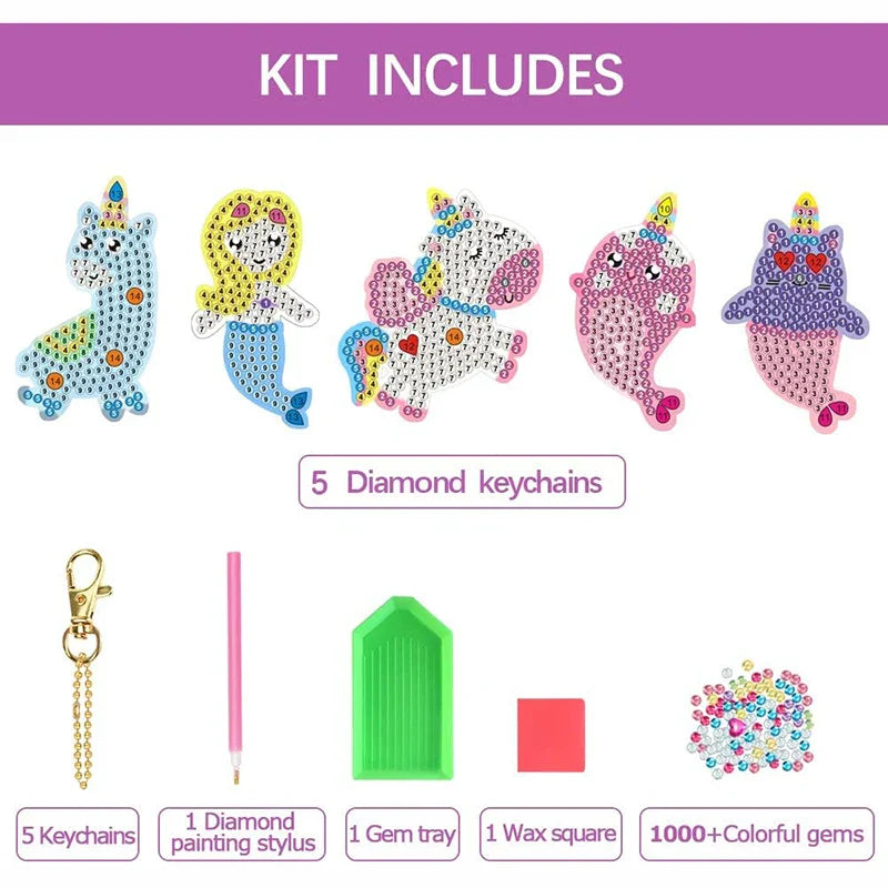 Kit de peinture diamants 5D - Porte-clés DIY licorne et sirène pour enfants, cadeau parfait d'arts et métiers pour les 8-12 ans, garnitures de panier de Pâques