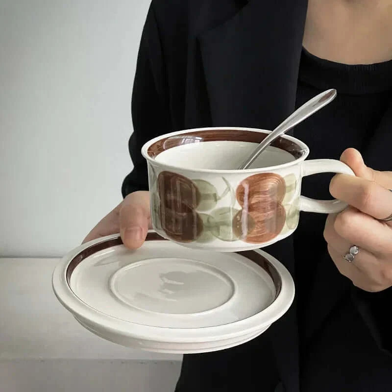 Tasse à café en céramique florale peinte à la main rétro
