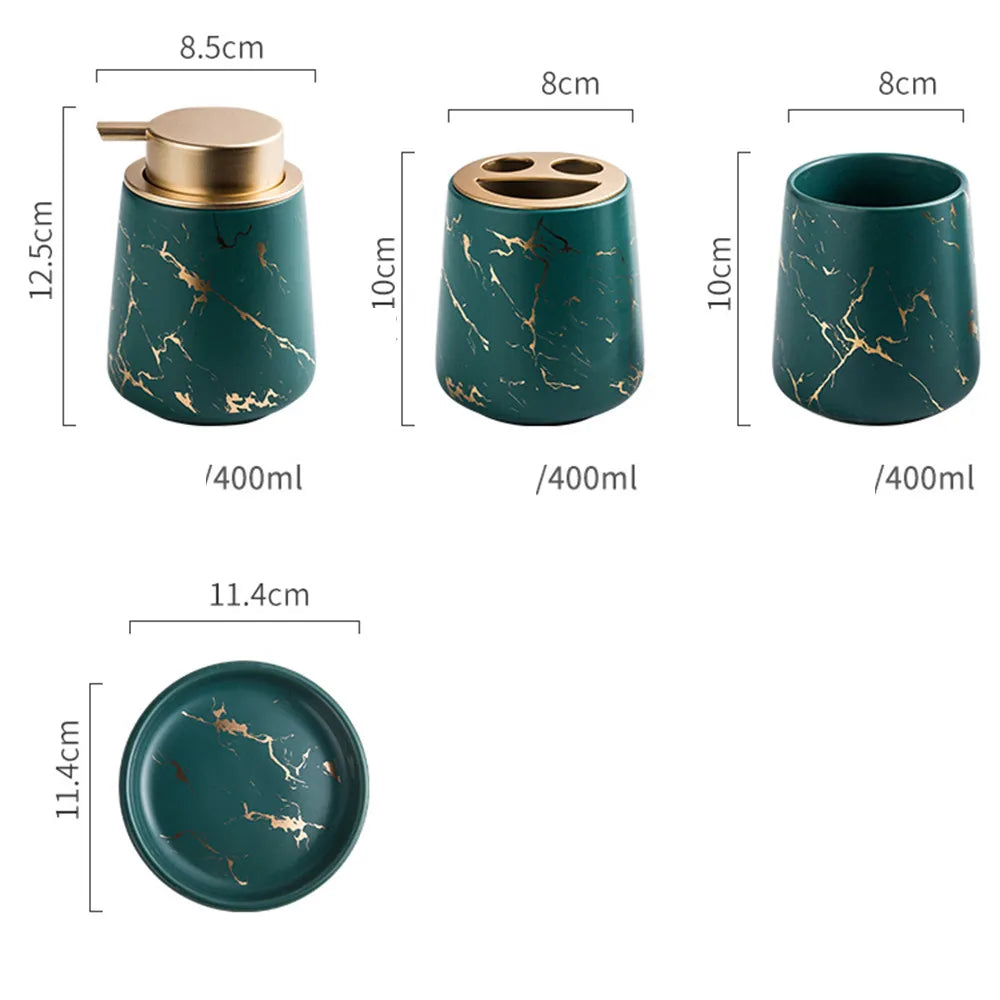 Floroux Nordic Ensemble de Salle de Bain | Ensemble de 4 Pièces en Marbre | Accessoires de Bain Luxueux | Élégant & Pratique