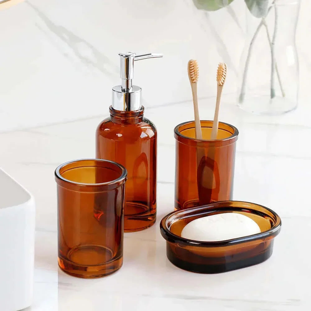 Ensemble d'accessoires de salle de bain modernes en verre teinté