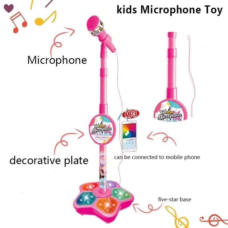 Microphone de karaoké pour enfants ajustable avec support - Jouet musical amusant pour garçons et filles, cadeau d'anniversaire éducatif, compatible MP3