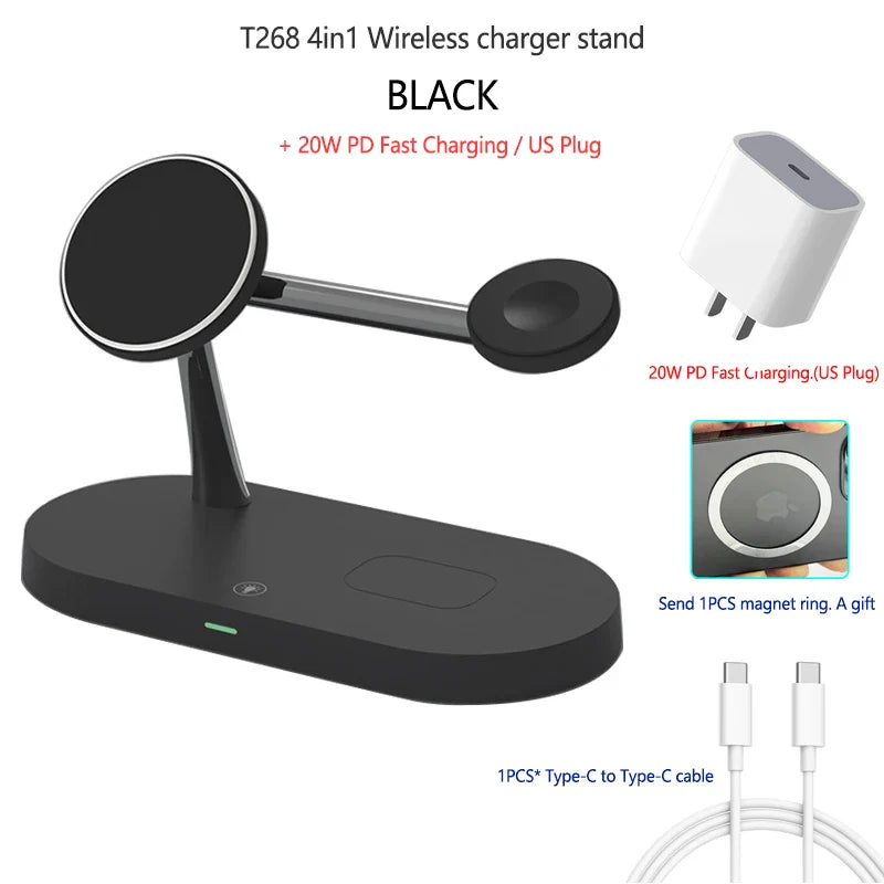 15W 4in1 MagSafe Qi Support de Charge sans Fil pour iPhone et Samsung - Chargeur de Bureau Rapide
