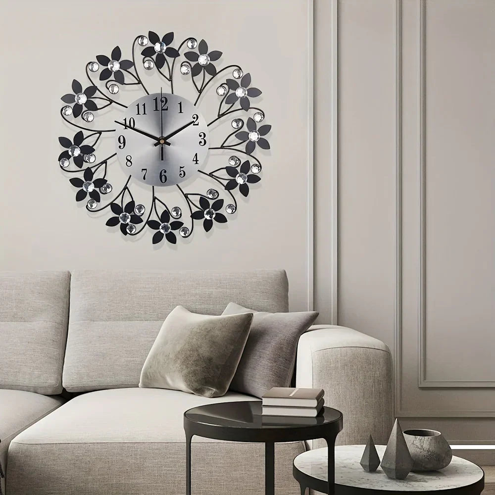 Horloge murale en métal Floroux l Horloge décorative ronde pour le salon