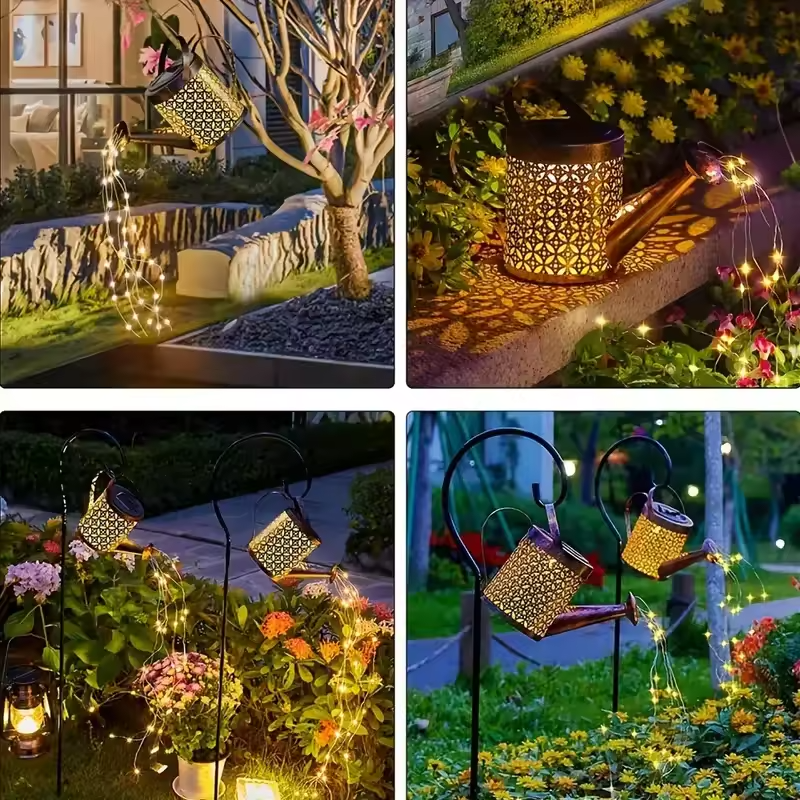 Lumière de cascade solaire | Arrosoir lanterne en métal lumière de jardin