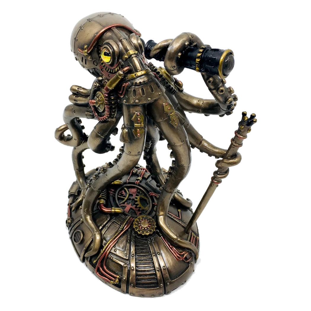 Statue d'octopus steampunk Floroux Explorer | Figure décorative rétro-futuriste | Look d'aventurier | Décoration intérieure