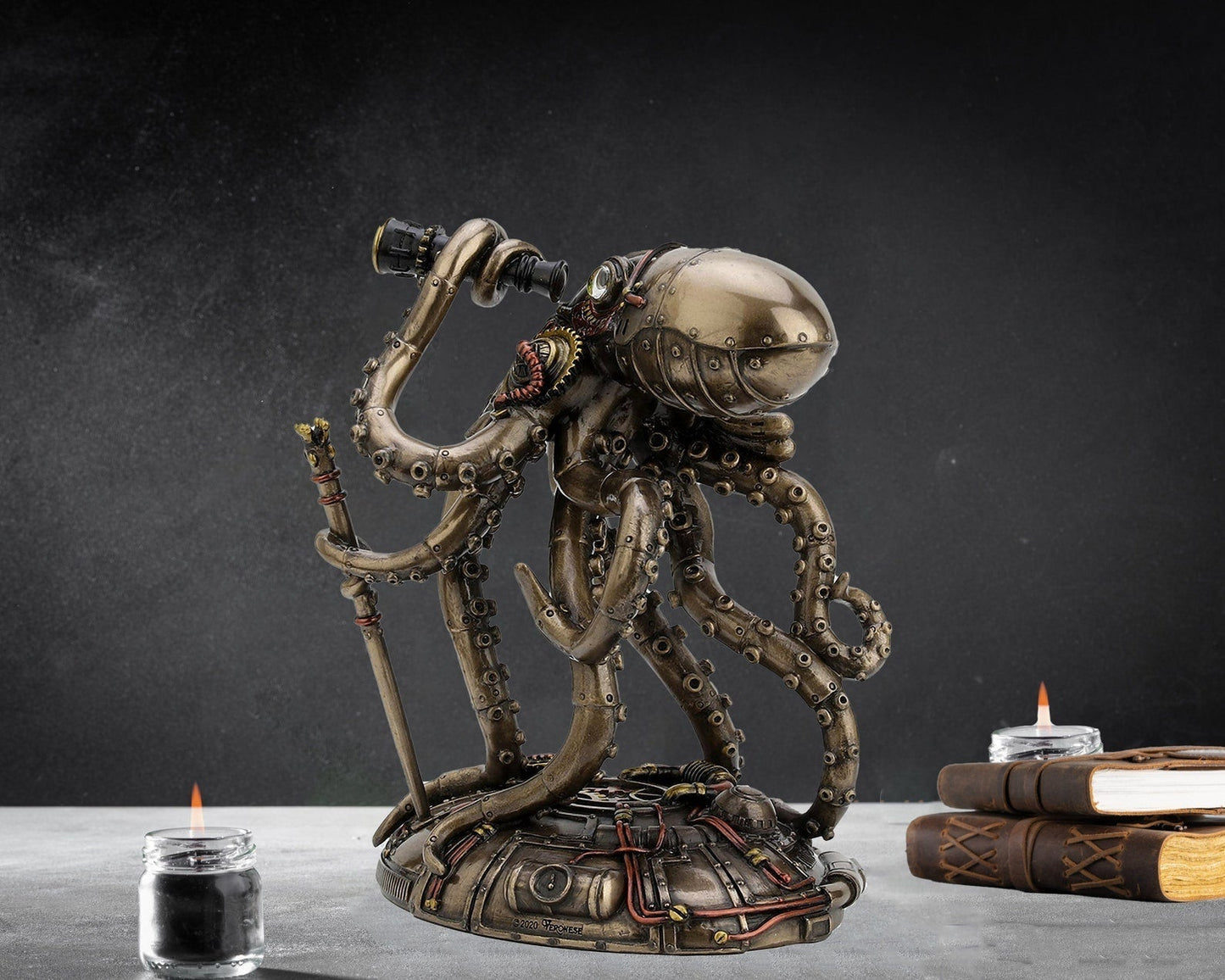 Statue d'octopus steampunk Floroux Explorer | Figure décorative rétro-futuriste | Look d'aventurier | Décoration intérieure