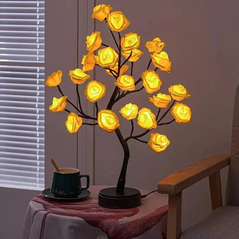 FleurLumière - Lampe de Table Éclairante en Forme de Rose