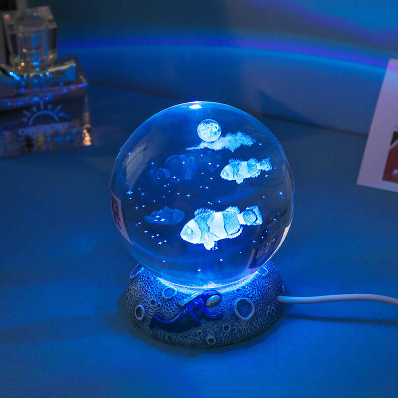Floroux Crystal Sphere Night Light | LED Underwater World Lamp | Ambient Light & Home Decoration