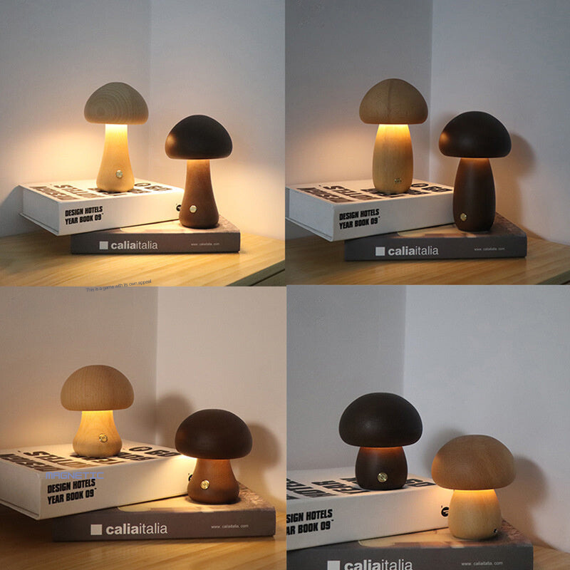 Floroux | Lampe de nuit en bois en forme de champignon LED avec interrupteur tactile | Éclairage atmosphérique | Convient aux enfants