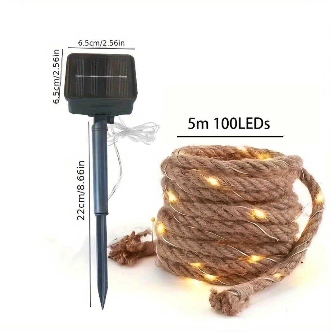 Floroux | Lampe en corde de chanvre alimentée par solaire | Éclairage décoratif durable pour jardin et terrasse