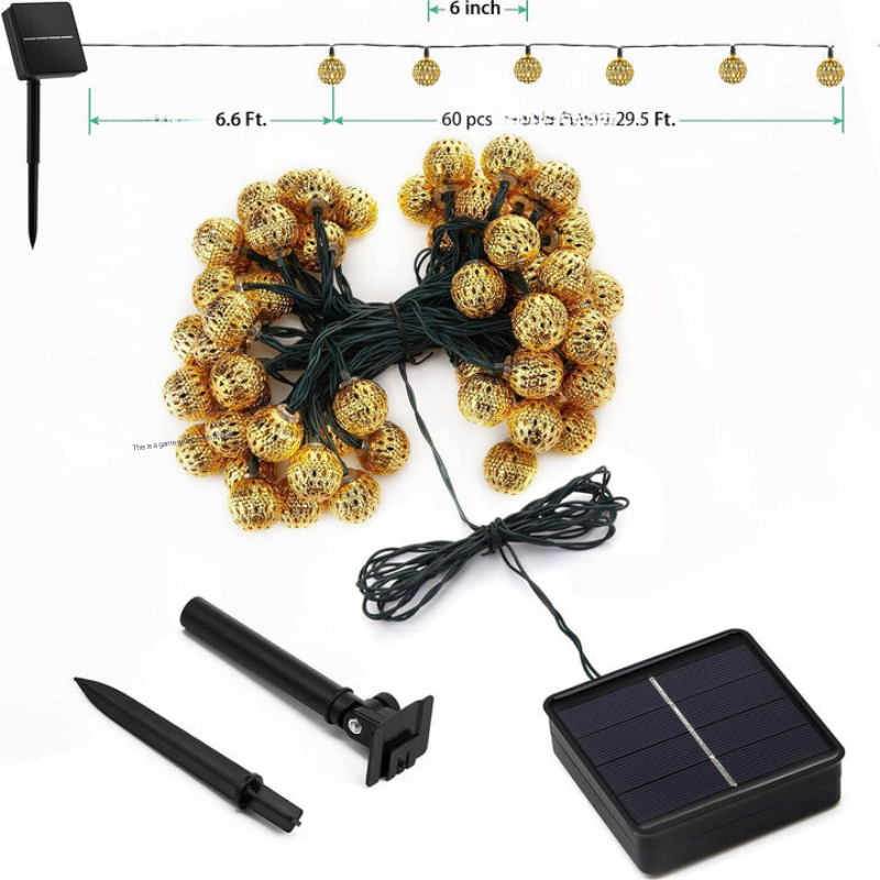 Floroux | Chaîne lumineuse solaire étanche marocaine, l 12 mètres, 100 lumières LED, l 8