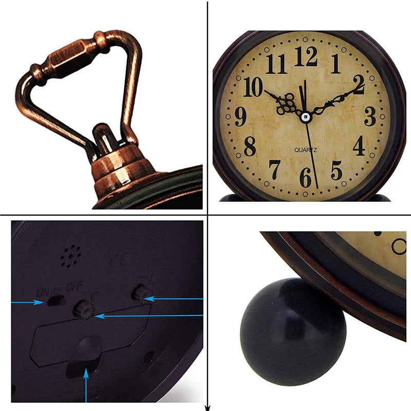 Montre de table – Réveil – Design vintage – Fonctionne à pile – Pour chambre à coucher/table de nuit – 18 x 13 cm