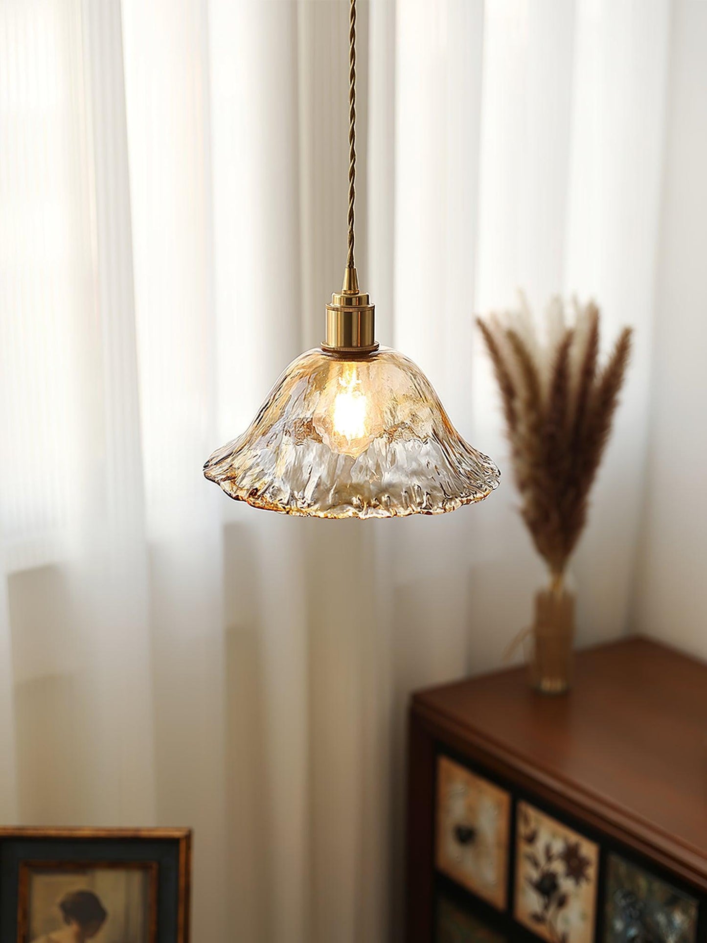 Suspension en verre brun Floroux