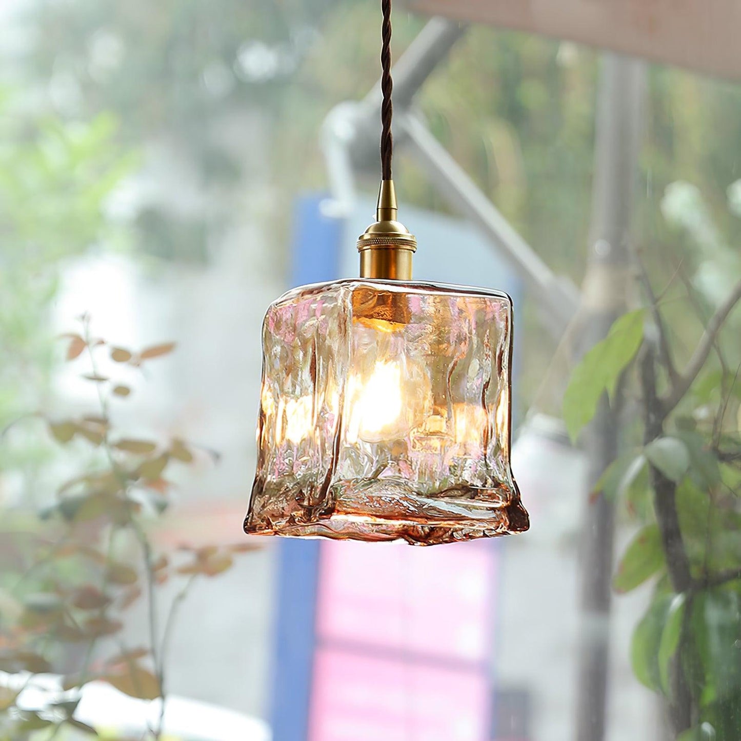 Suspension en verre brun Floroux
