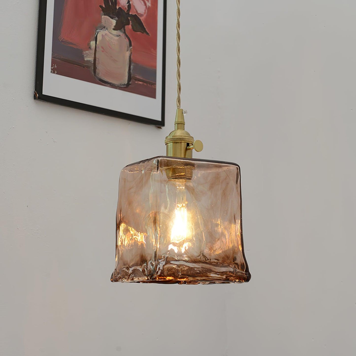 Suspension en verre brun Floroux