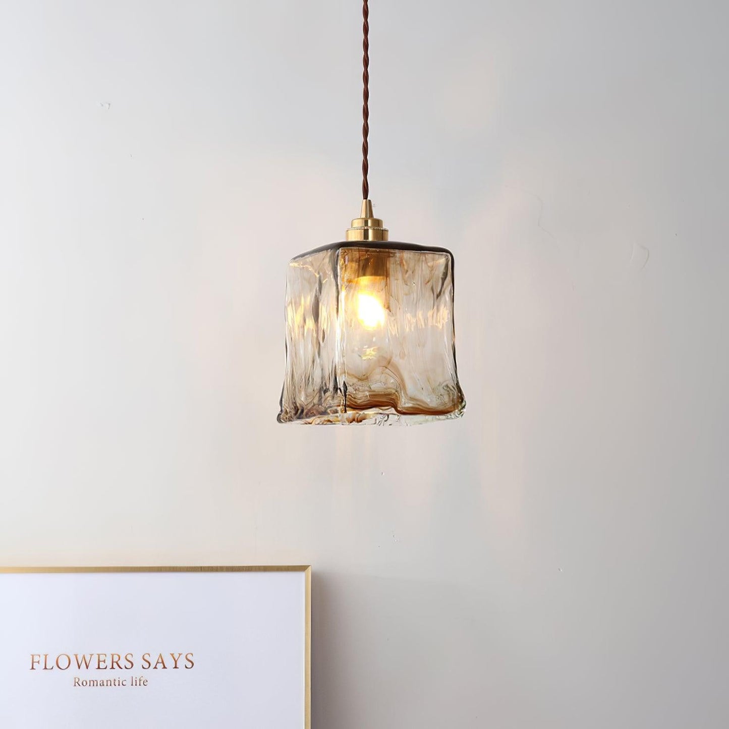 Suspension en verre brun Floroux